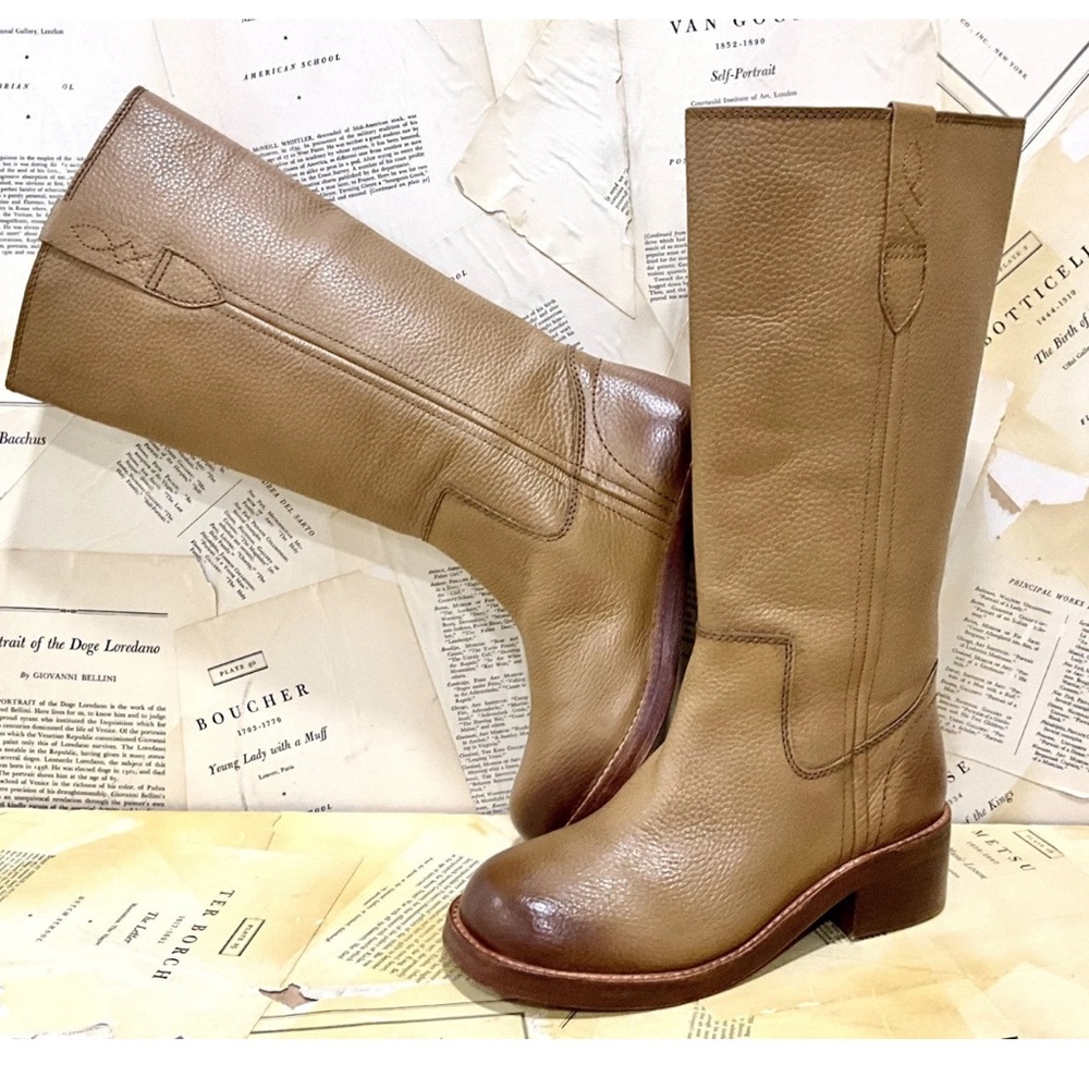 Free People Blaze Pull On Tall Boot Square Toe Distressed Toasted Wheat